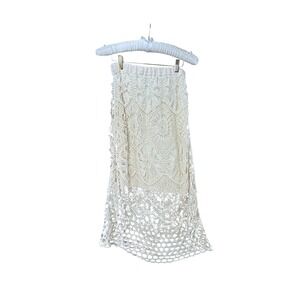 Indigo & Lace M Ivory Crochet Lace Maxi Skirt Pull On Boho Festival Cottagecore